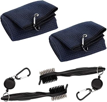 Review Golf Towel Brush Tool Kit, 2 Pairs Pure Cotton Waffle Pattern Golf Towel and Club Groove Cleaner Brush, Golf Gifts Accessories Set for Golf Bags with Clip Review Golf Towel Brush Tool Kit, 2 Pairs Pure Cotton Waffle Pattern Golf Towel and Club Groove Cleaner Brush, Golf Gifts Accessories Set for Golf Bags with Clip