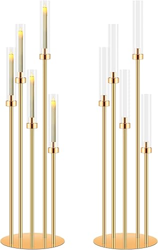 Miniatura 12 de Juego de 8 portavelas dorado de 5 brazos, Mjkeomo de 41.3 pulgadas de alto, centros de mesa para mesas, candelabros dorados para regalo