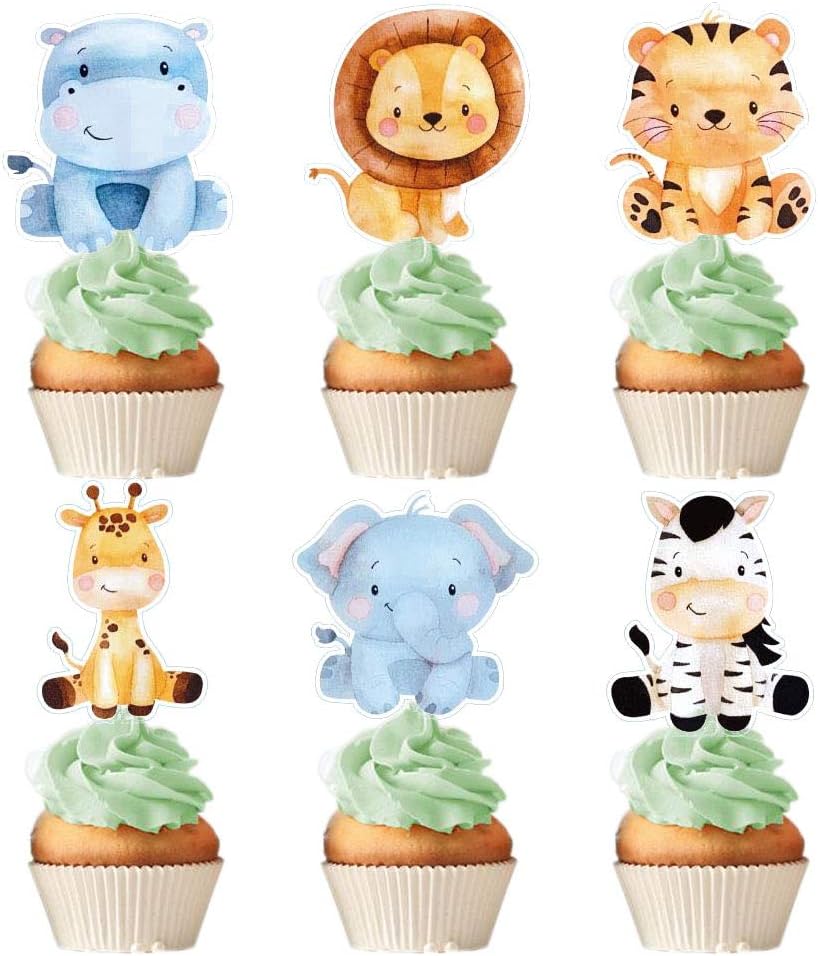 Baby Safari Jungle Animals Cupcake Toppers Forest Theme Birthday Party Supplies For Kids and Adults Party Decorations Set of 24 …