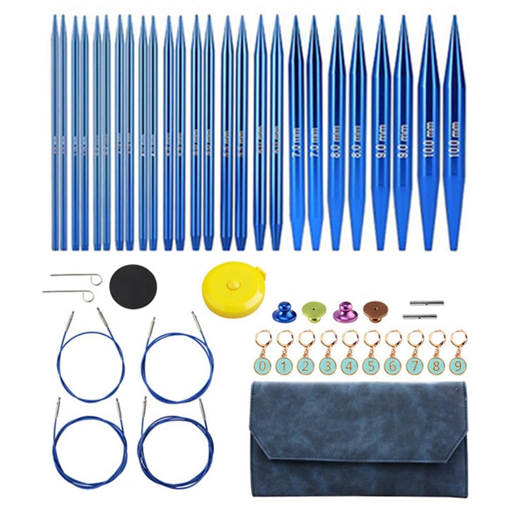 Sxmrmnx Juego de agujas de ganchillo intercambiables de aluminio, juego de agujas de tejer circulares para tejer hilo de tejer, kit de tejer A