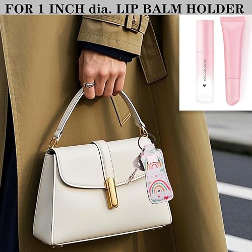 DMLSKY Lip Balm Holder Keychain, Cute Portable Key Chain Accessories for Lip Balm, Lip Gloss or Lipstick(Cow Print)