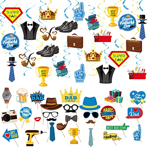 64 Pcs Fathers Day Decorations, Happy Fathers Day Party Decorations Photo Booth Props And Hanging Swirls For For Dads Decorations 2023 Birthday Party Supplies #TOP5