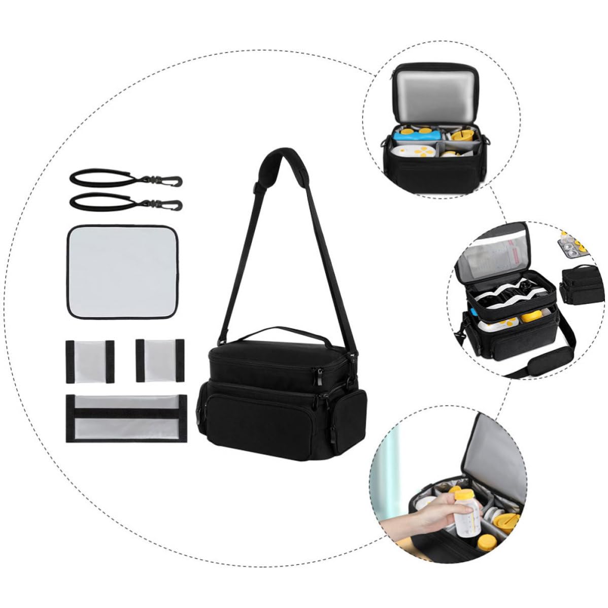 ULTECHNOVO Estuche Portátil para Extractor de Leche Asa, Negro, Poliéster