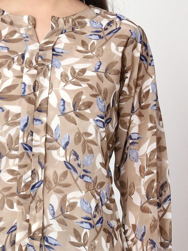 Image of Georgette Leaf Printed V Neck Full Sleeve Casual Top for Women| Women's Regular Fit Fancy Top Summer Tops
