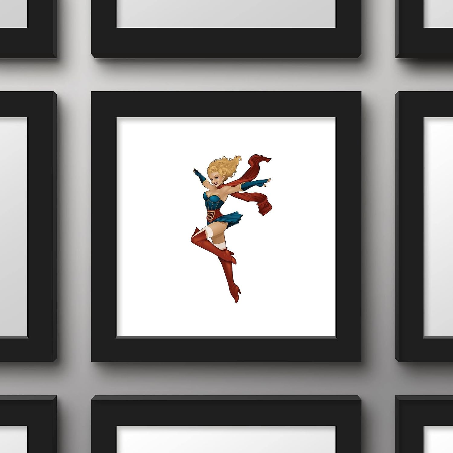 Trends International Gallery Pops DC Comics Bombshells - Supergirl - Pinup Figure Wall Art Wall Poster, 12" x 12", Black Framed Version