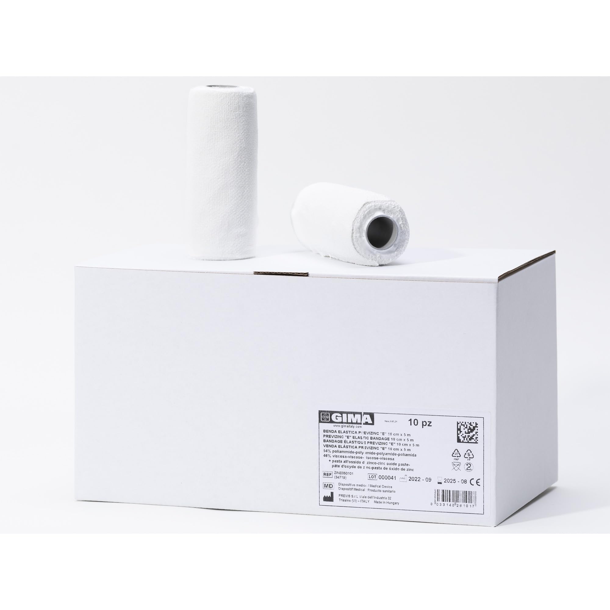Previs - Previnzinc E, Benda Elastica in Poliammide e Viscosa con Pasta all’Ossido di Zinco, Misura 10 cm x 5 m, Confezione da 10 pezzi in Busta di Alluminio
