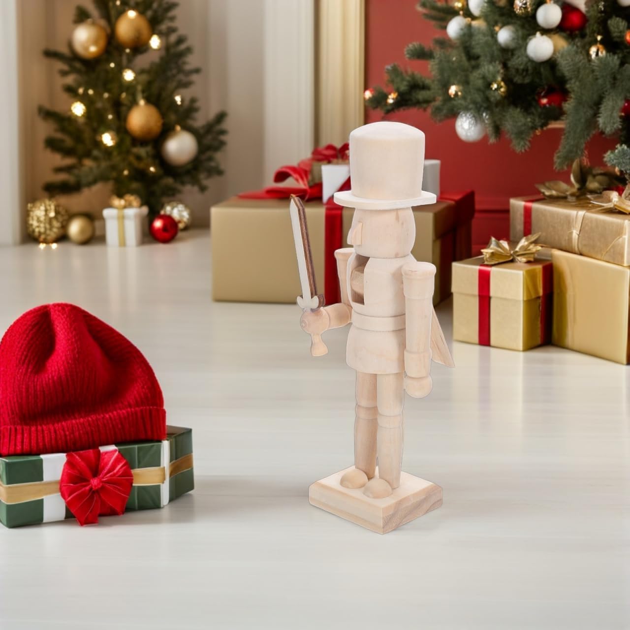 ULTECHNOVO Christmas Wooden Unfinished Nutcrackers - 8 Inch Blank Wood Unpainted Christmas Nutcracker Figures - Xmas Decor Ornaments for Table Fireplace Shelf Desktop