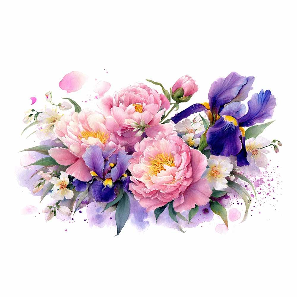 Hoqiu Multicolor Botanical Wall Art Soft Peony Irises Print Pictures, Print Canvas Poster Decor For Living Room, Bathroom Canvas Art, For Bedroom Home Decoration.(Multicolor)-80X120cm Unframed