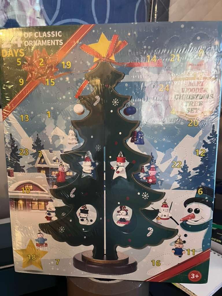 Mini Wooden Christmas Tree Set, 24-Day Advent Calendar with Classic Ornaments, for Ages 3+