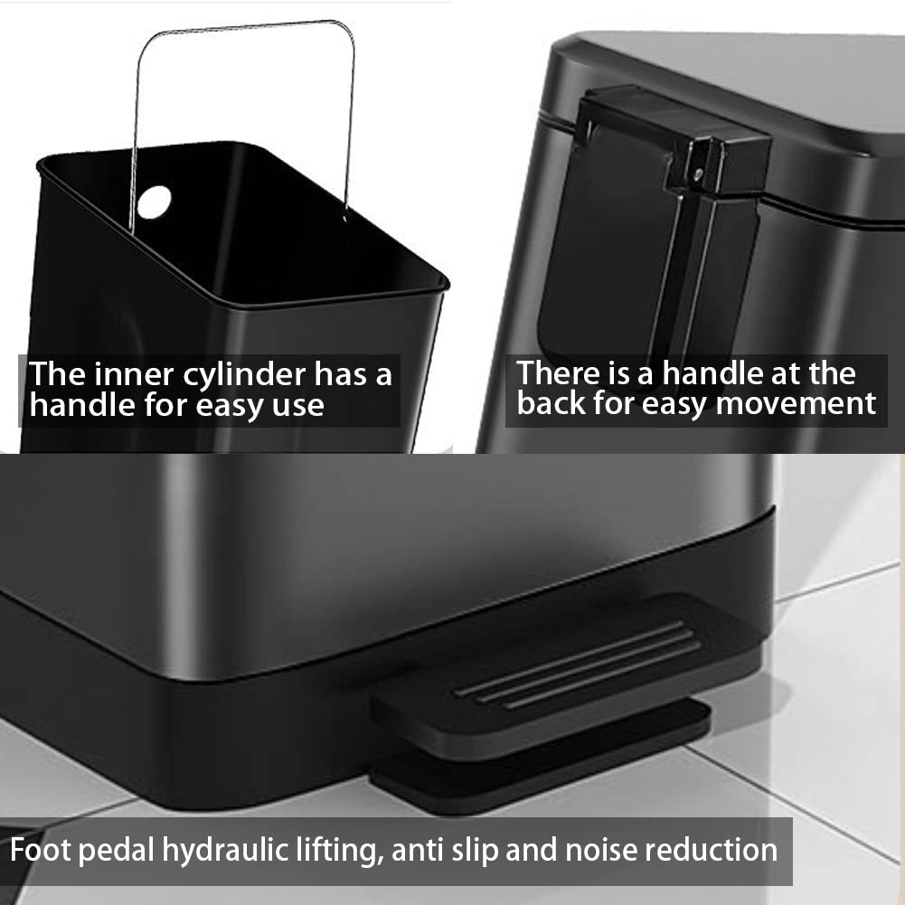 Darimanidy 2.65 Gallon Matte Black Stainless Steel Trash can, Foot Operated Trash can ,Suitable for Small Spaces,Bathroom, Kitchen, Home Office - Waste Storage, Recycling