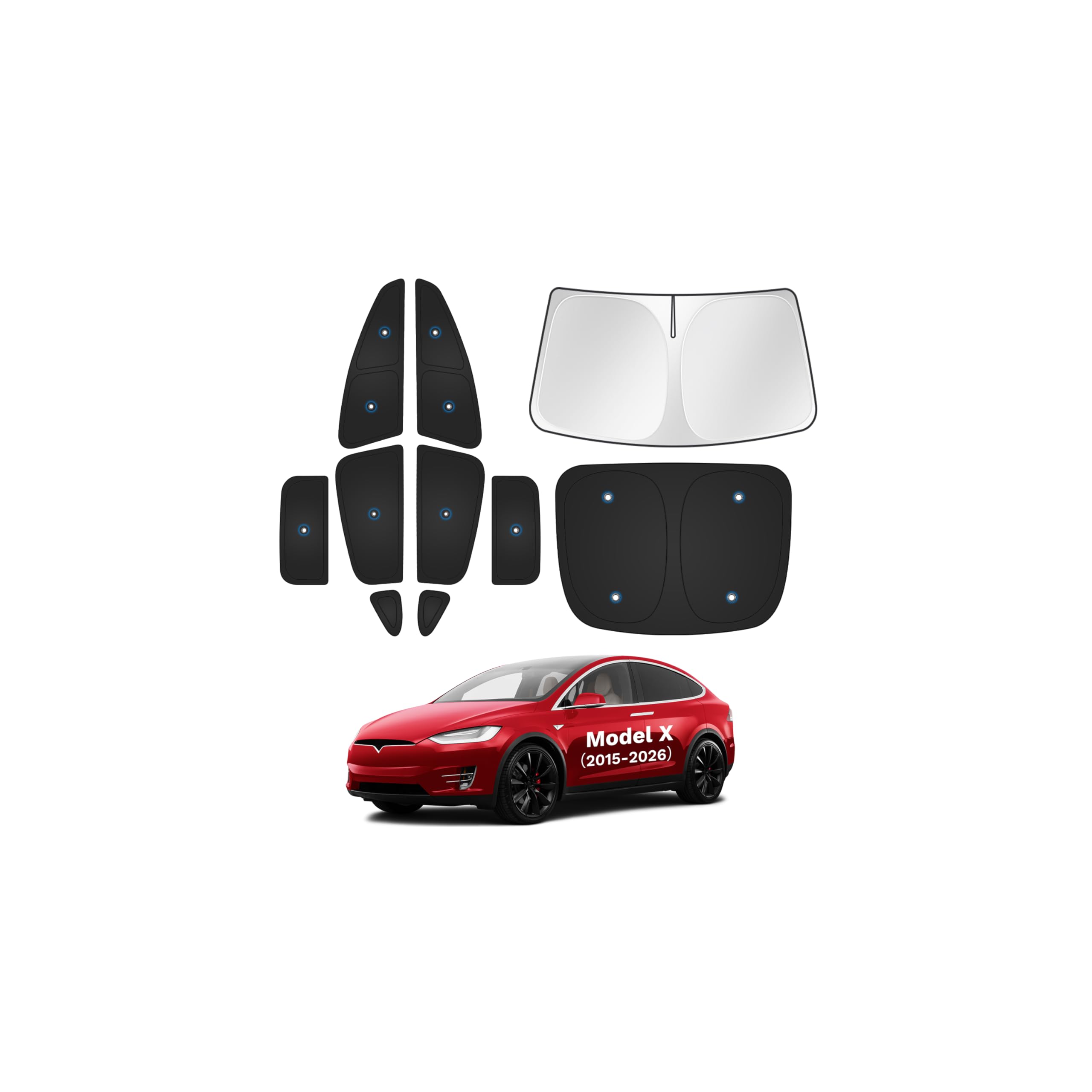 Canvcle Upgraded Window Shades for 2016-2021 Tesla Model X Accessories with Suction Cups Windshield Sun Shade Side Rear Window Covers Sunshade Sun Shield Privacy Protection for Camping Black 10PCS