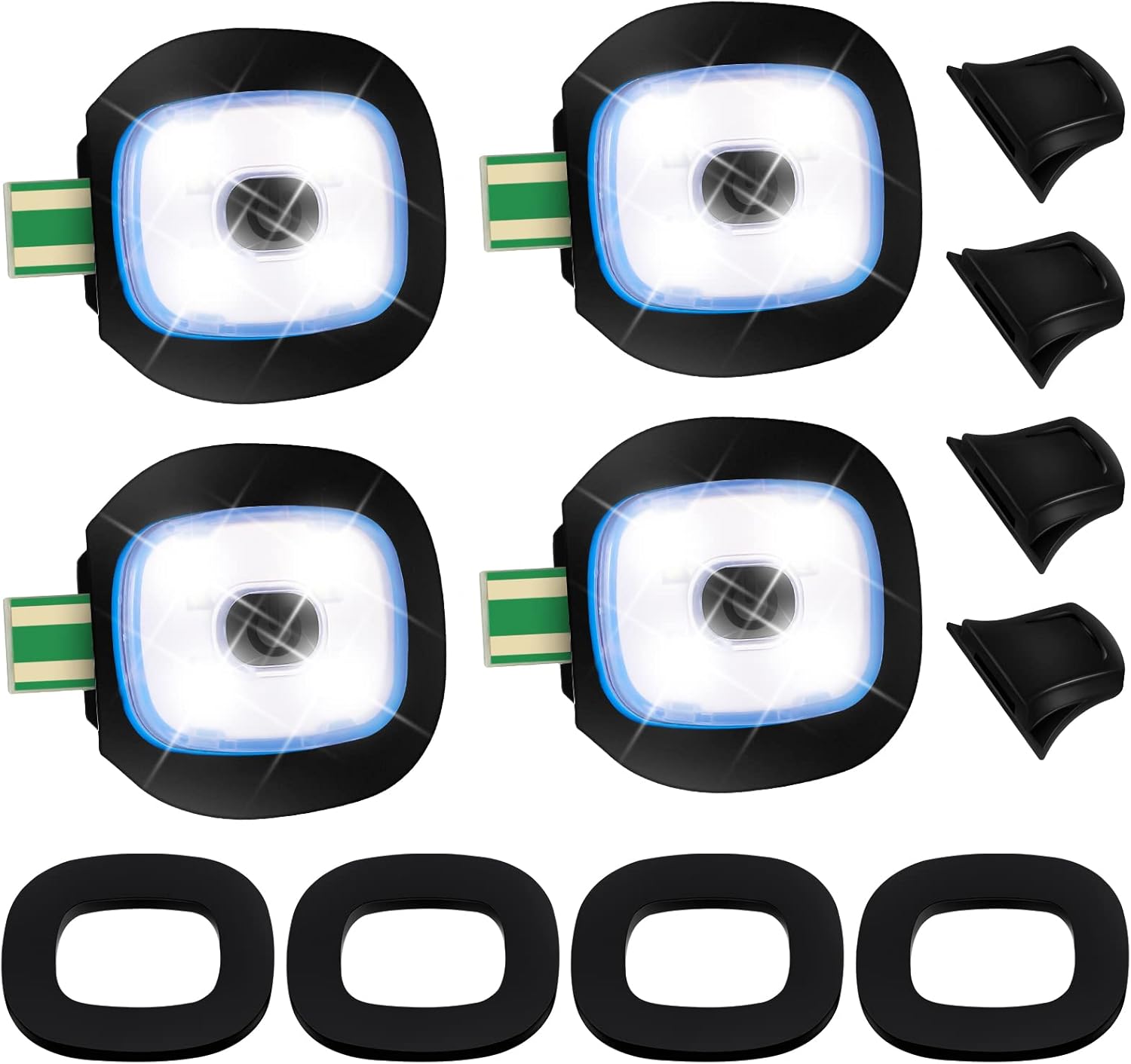 Mudder USB Rechargeable Light for LED Knit Beanie Hat, 4 Pieces, Strong Medium and Weak Mode Hat Lights Flashing Hands Free Flashlight Men Dad Father, Black