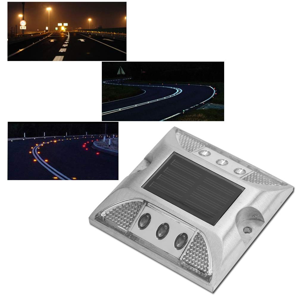 Luces de Marcador de Tierra LED de Energía Solar Lámpara de Carretera Al Aire Libre Impermeable Duradera para Entrada 4.1x4.1in Amarillo (WHITE)