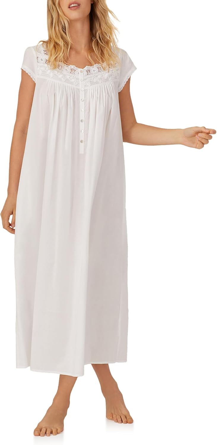 Eileen West Queen Anne's Lace Womens Sleepwear & Loungewear - Florentine Lace Collection - 100% Cotton Soft Long Nightgown