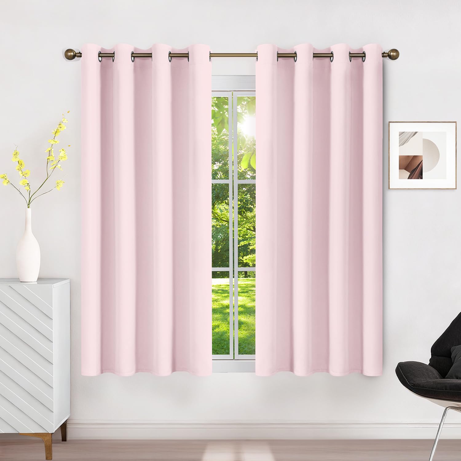 Runyéla Light Pink Curtains Blackout for Bedroom Eyelet 46 x 54 Inch Drop Thermal Black Out Curtain for Living Room Kitchen, 2 Panels
