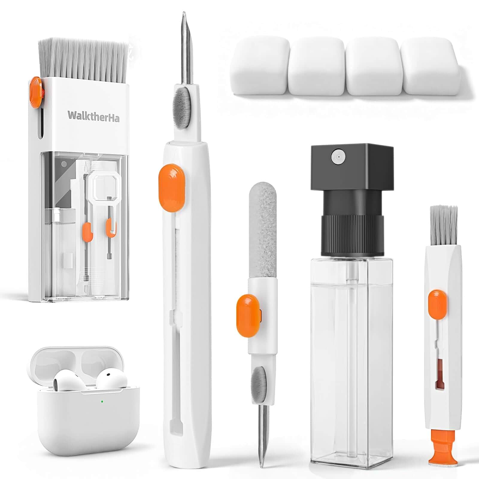 20-in-1 AirPod Cleaning Kit Pro 4 3 2 1 Cleaner Tool for Earbud Phone Multifunction Deep Cleaning Headphones Keyboard Screen with Soft Brush, Metal Tip, Flocking Sponge, 15ml Spray, Cloth, Putty