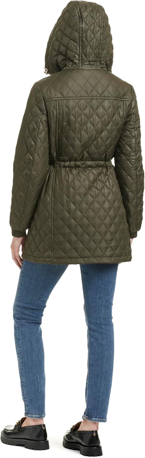 kate spade new york Women's Water Resistant Quilted Hooded Jacket With Adjustable Waist