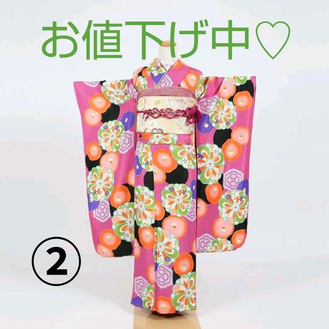 七五三 3歳女の子 はなひめ 水色着物 カラフル 桜 熨斗目 狛犬