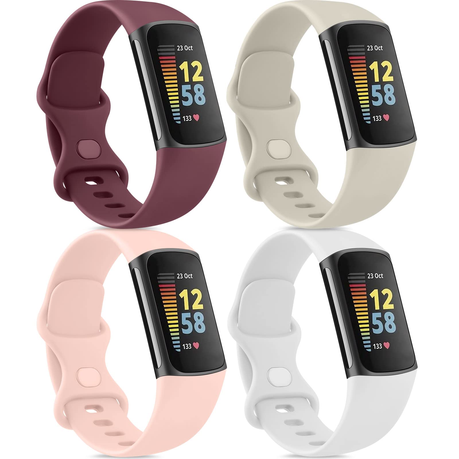 AMCC4-Pack Straps compatible with Fitbit Charge 6 / Charge 5 Strap, Soft Silicone Sport Replacement Band for for Fitbit Charge 6 / Charge 5, Small Large(4 Pack C, Small)