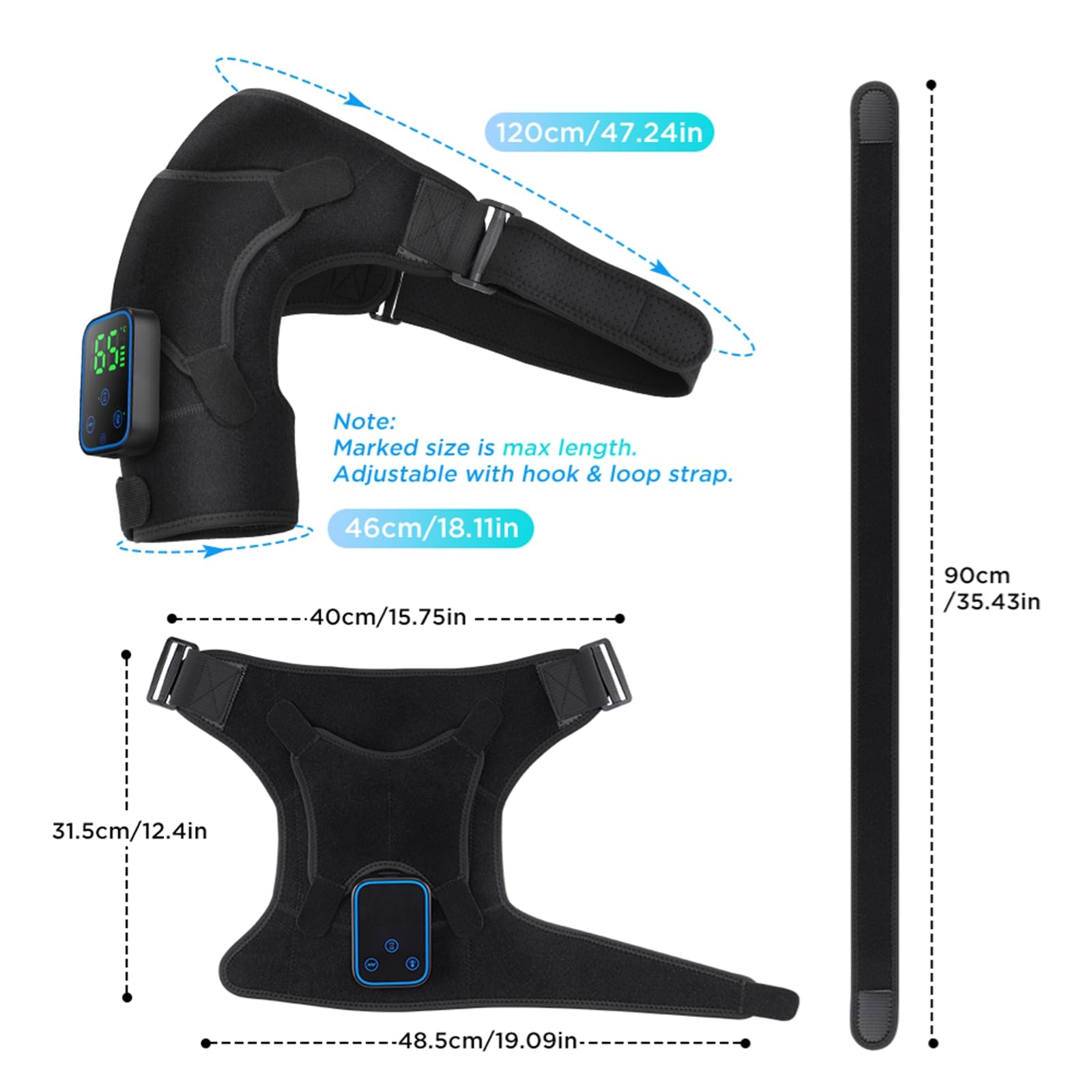 Schulter Massagegerät mit Wärme und Vibration, Triple Methode Schultermassager mit 7 Heizungsstufen und 3 Vibrationsmodi, APP & Touch Control, Beheizte Schulterbandage für Damen und Herren - 5000mAh