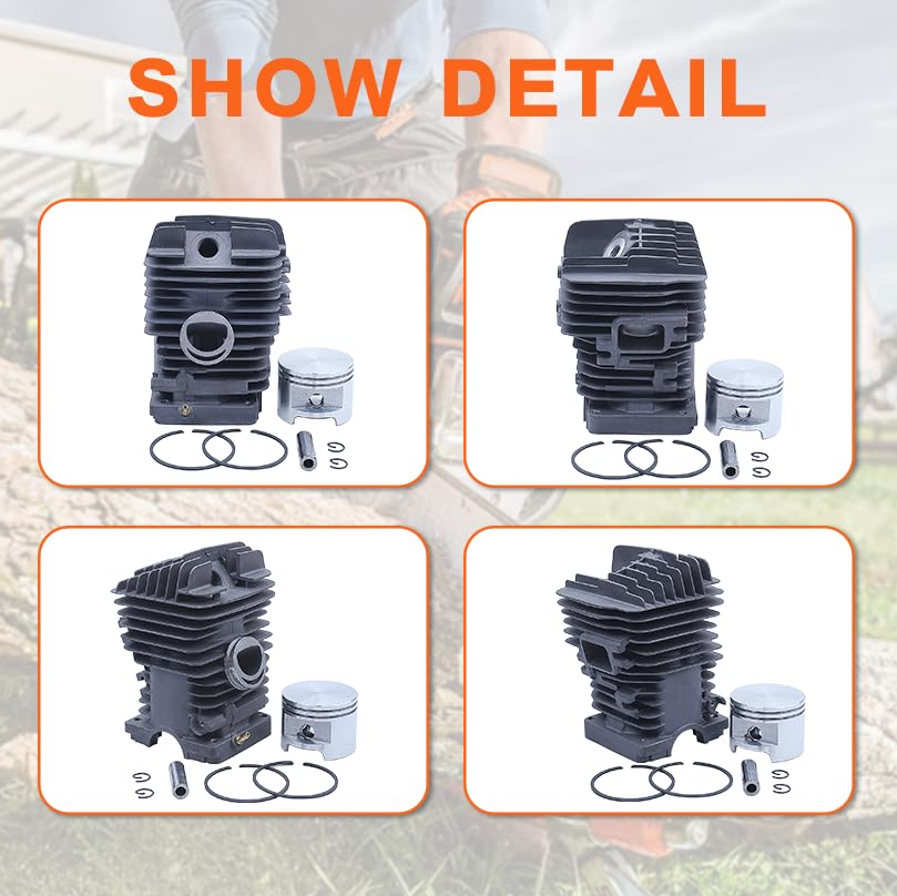 49mm Cylinder Piston Kit for Stihl MS390 MS290 039 029 Fuel Oil Seal Filter Line, Cylinder, Piston, Pin, Ring, Circlip, Fuel Filter, Fuel Line, Oil Line, Needle Bearing