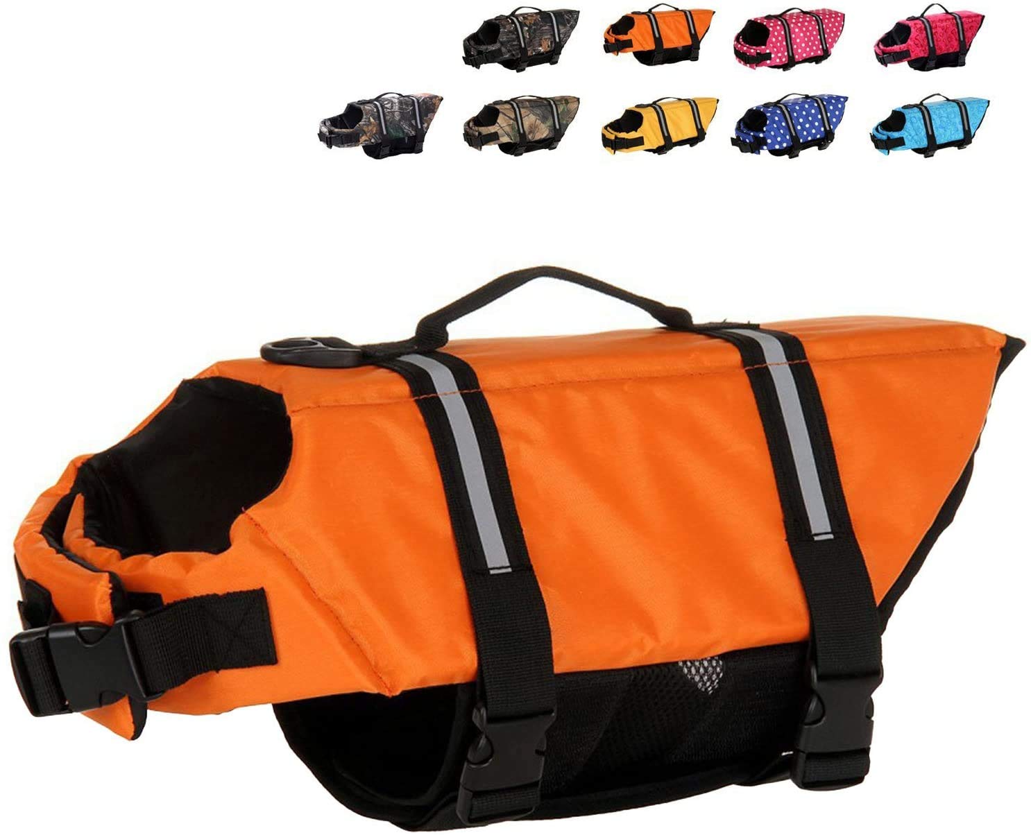 Mummumi® Dog Life Jacket, Adjustable Dog Swim Vest with Handle Pet Puppy Saver Swimming Lifejackets Vest Coat (XXL, Orange)