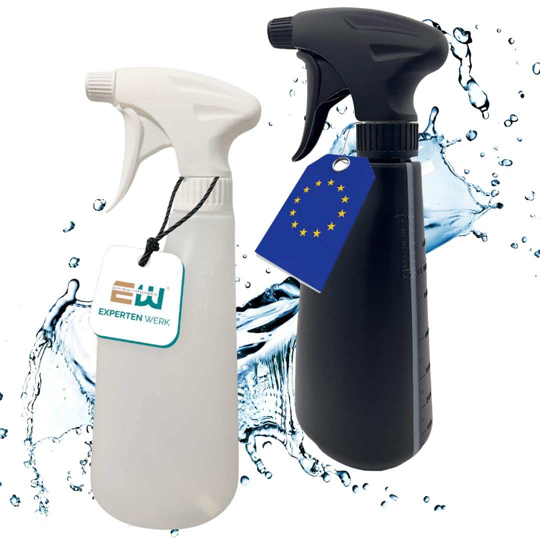2er Set Sprühflaschen 600 ml Chemikalienbeständig – Weiß & Schwarz – mit Füllstandanzeige & Verstellbare Düse – Sprühkopf verschließbar - Für Wasser, Reiniger, Desinfektion uvm.