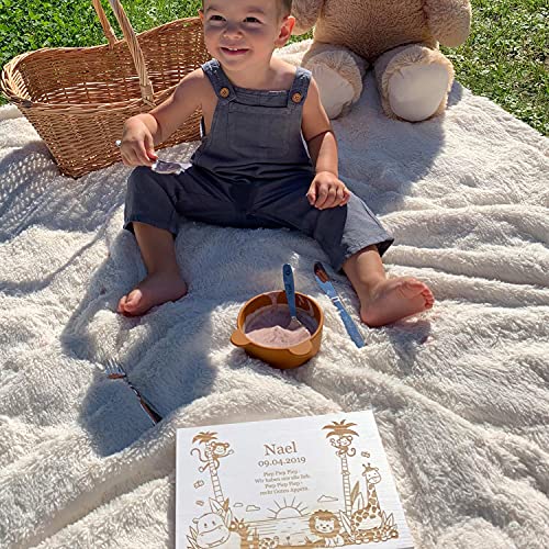 Foto von LAUBLUST Kinderbesteck mit Namensgravur - Dschungel Gravur & Geschenkbox weiß | Besteck mit Namen - Geschenk zur Taufe für Kinder - Taufgeschenke für Jungen & Mädchen | Personalisierte Erinnerungsbox