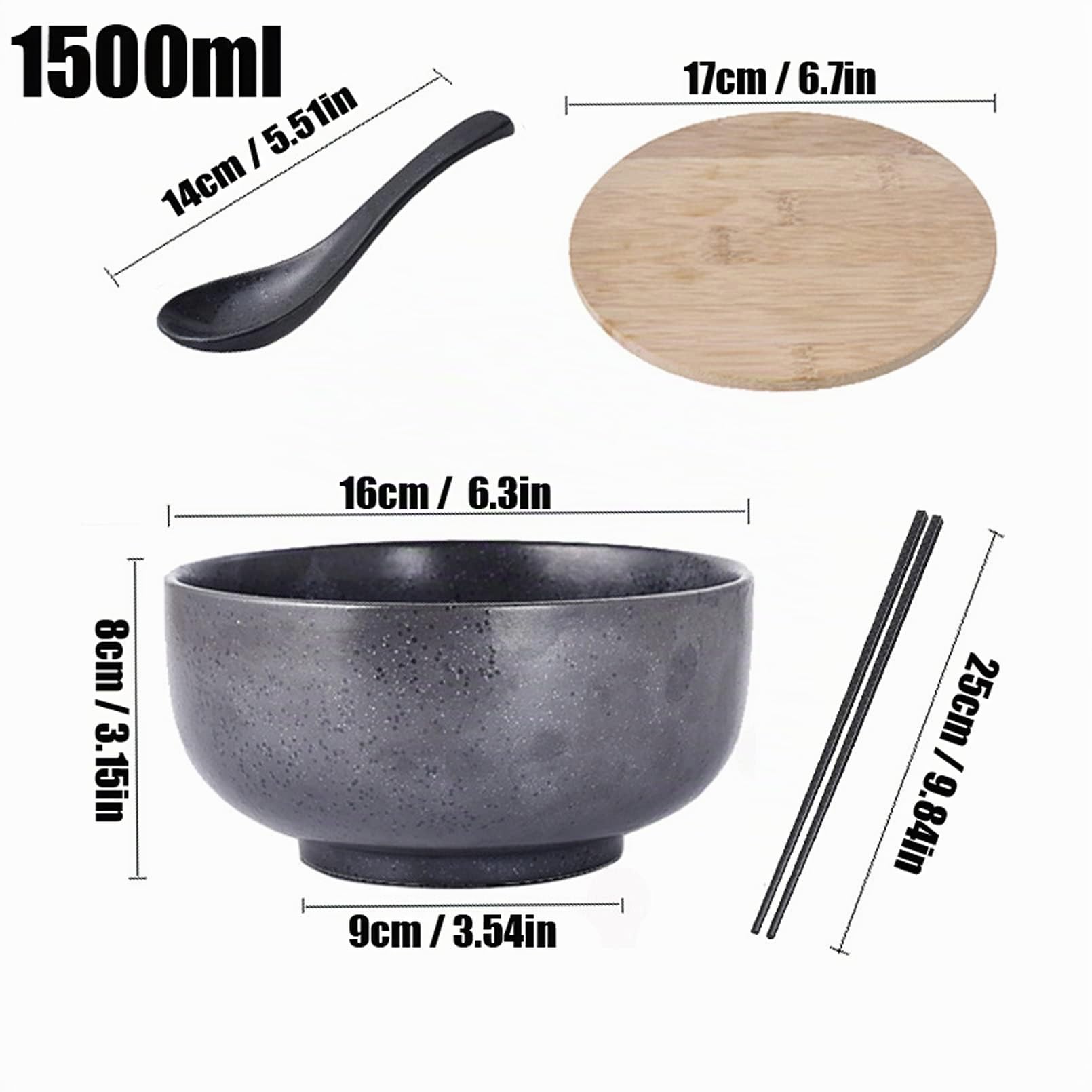 Bol japonais avec couvercle, bol de ramen en céramique, lot de 2 bols de ramen en céramique vintage bol de riz dessiné à la main bol de nouilles instantanées,A5