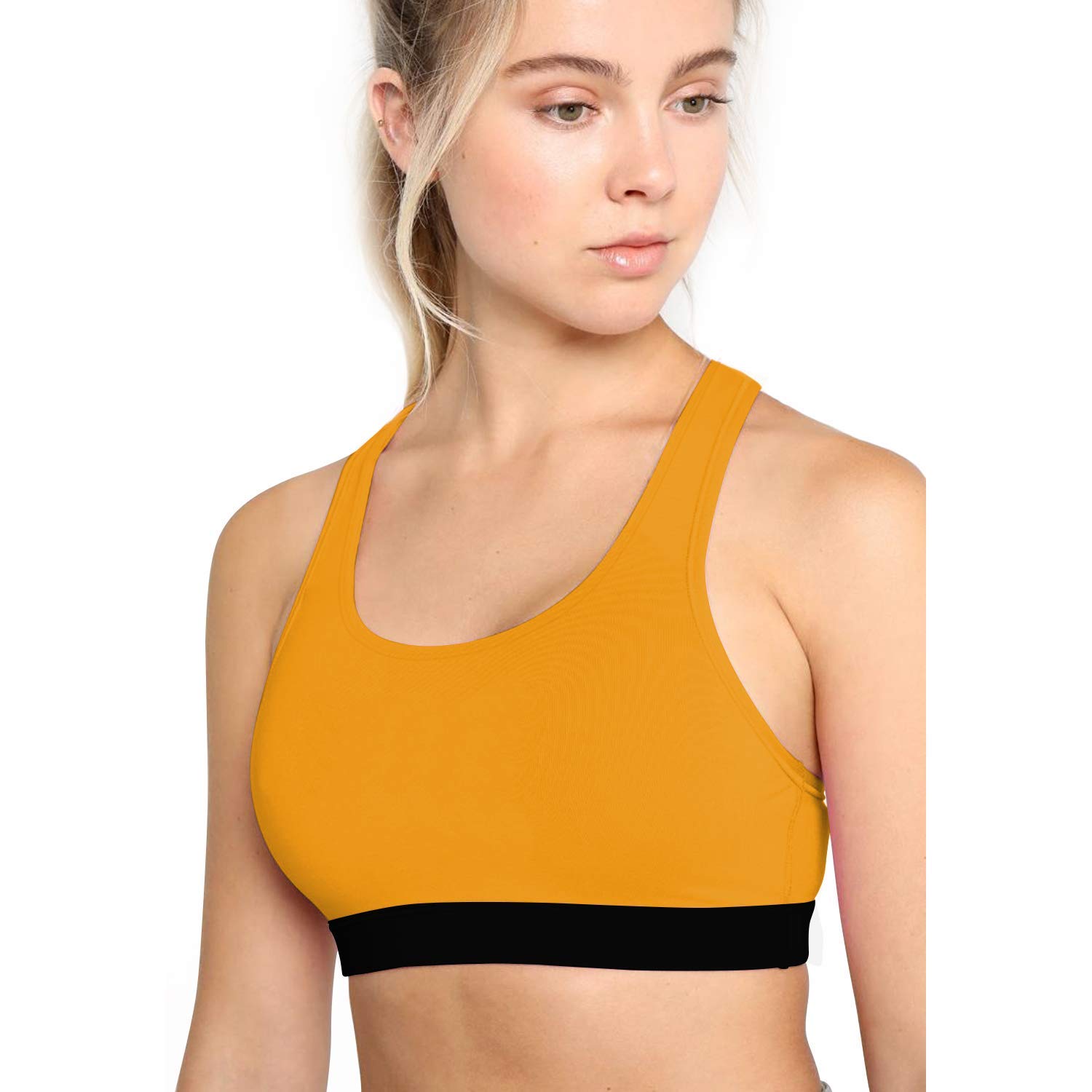 CHKOKKORunning Racer Back Non Wired Padded Sports Bra for Women Sports, Gym Workout (Cyan, X-Small) (Mustard, X-Large)