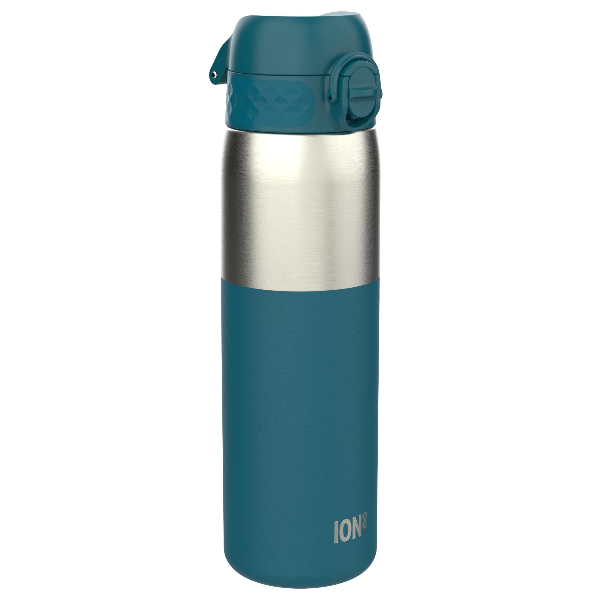 ION8 Lightweight Steel Water Bottle, 600ml/20oz, Non-Insulated, Leak Proof, Easy to Open, Secure Lock, Dishwasher Safe,Flip Cover, Fits Cup Holders,Carry Handle, Metal Water Bottle, Half Cut Deep Teal