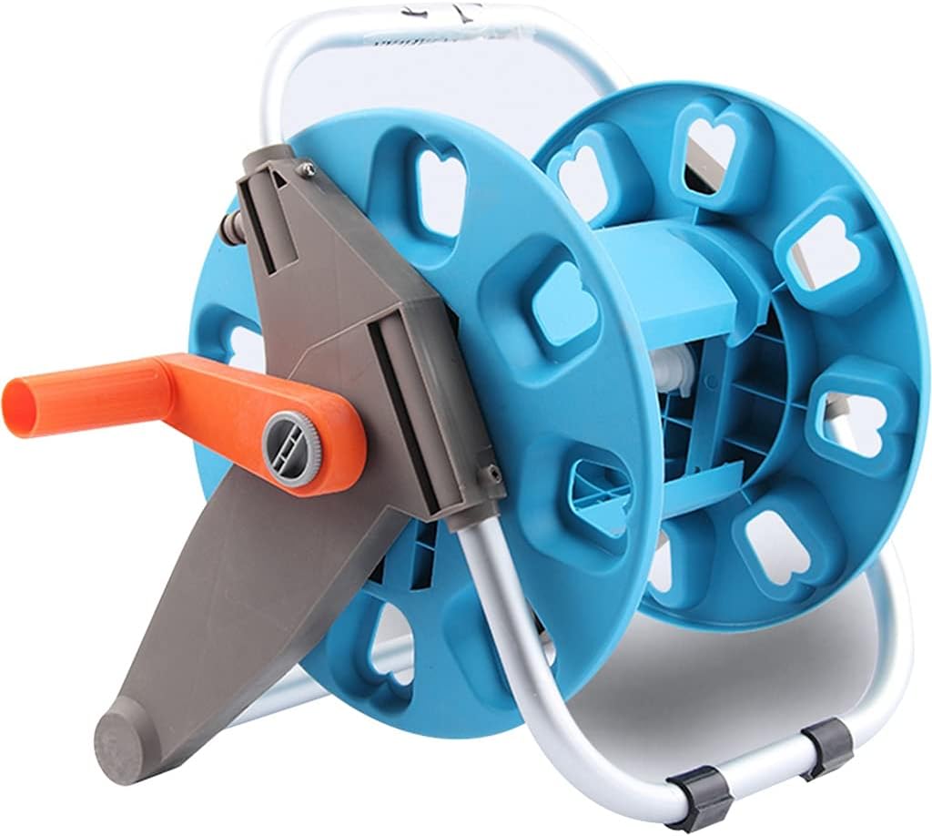 Garden Hose Reel Cart with Hose,Garden Car Wash Hose Storage Rack, Portable Thickened ABS Hose Winder, Gardening Supplies (Color : Blue, Size : +DN15 15m Yellow Pipe)
