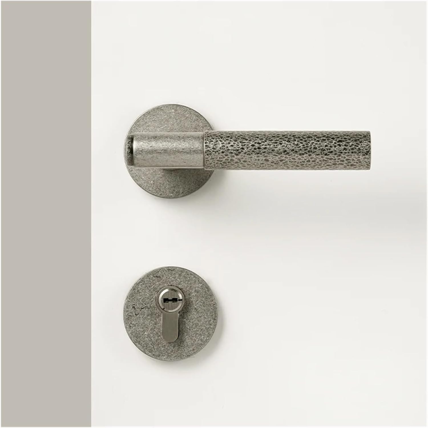 Brass Door Lock Set Ancient Silver Hammered Retro Style, Interior Bedroom & Bathroom Hardware, Dummy Passage Privacy(BK Door Lock)