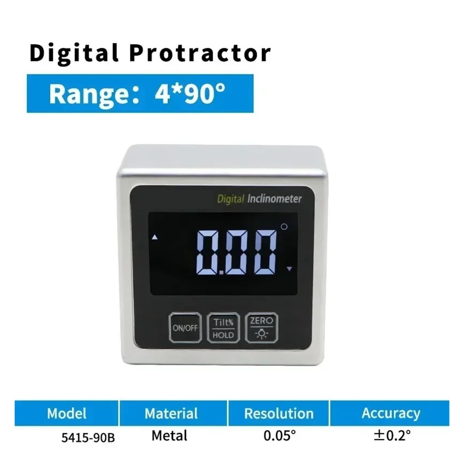 Medidor de ángulos con caja de bisel digital, mini transportador digital, inclinómetro digital, transportador electrónico(5415-90B Metal)