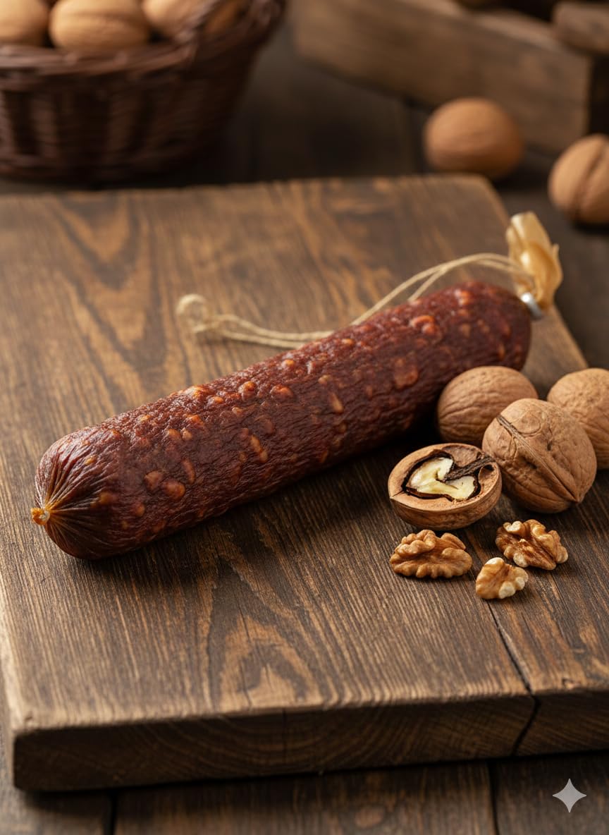 REGIONALA24 – Wildschweinmettwurst mit Walnuss luftgetrocknet Handmade Manufaktur Wildmettwurst Mettwurst Wild Salami