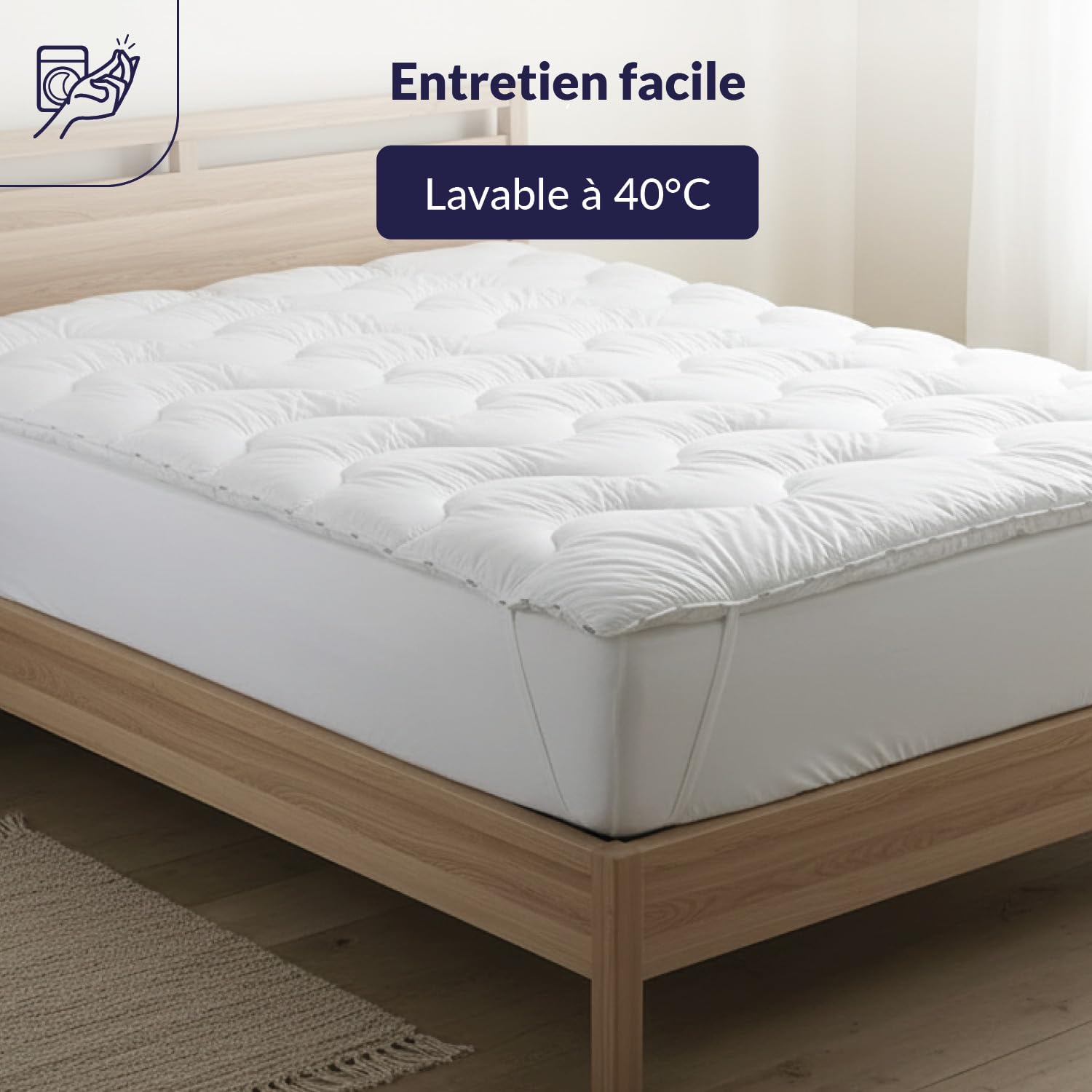 DODO - Surmatelas Ultra Confort 160x200 cm - pour Lit 2 Personnes - Micro-Respirant, Moelleux - Garnissage 100% Polyester Thermolite Reflex - 65% Polyester, 35% Coton - Lavable à 40°C