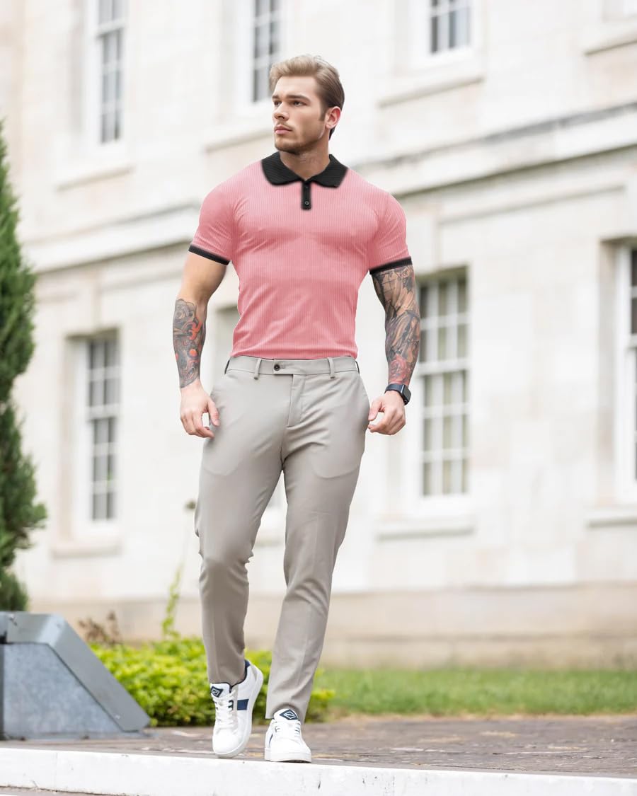 Lehmanlin Polo de Manga Larga y Corta para Hombre Camiseta Hombre Slim Fit Casual Color sólido elásticas Camiseta básica de Golf