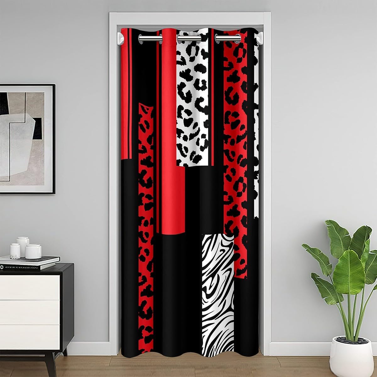 jejeloiu Leopard Zebra Door Curtain for Doorway Privacy 34x80 Inch 1 Panel Cheetah Red White Black 30%-50% Room Darkening Blackout Curtain Animal Print Closet Cover Washable SafariGeometric
