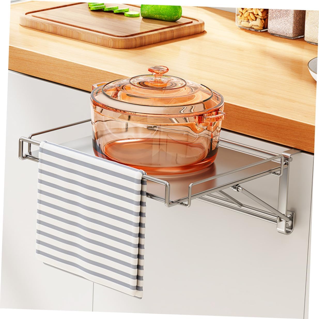 Stainless Steel Foldable Kitchen Cabinet Door Shelf Multi-function Hanging Organizer Rack Space-saving Storage for Home Bathroom Hotel with Large Capacity and Strong Load-bearing