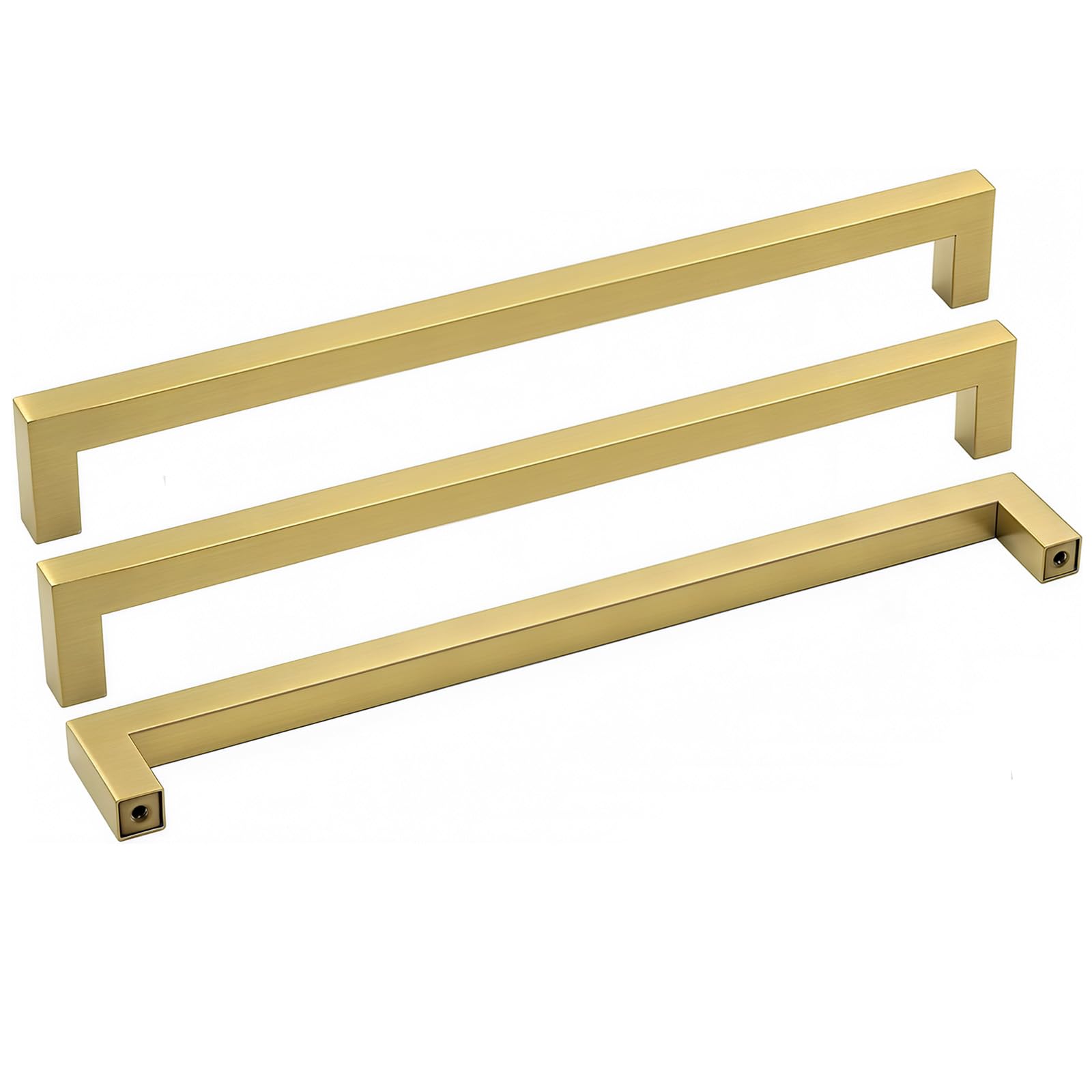 Goldenwarm 25Pcs Square Cabinet Door Hardware Handles Kitchen and Drawer Pulls Stainless Steel 224mm Hole Centers Brass Pulls for Bathroom Cabinet Cupboard