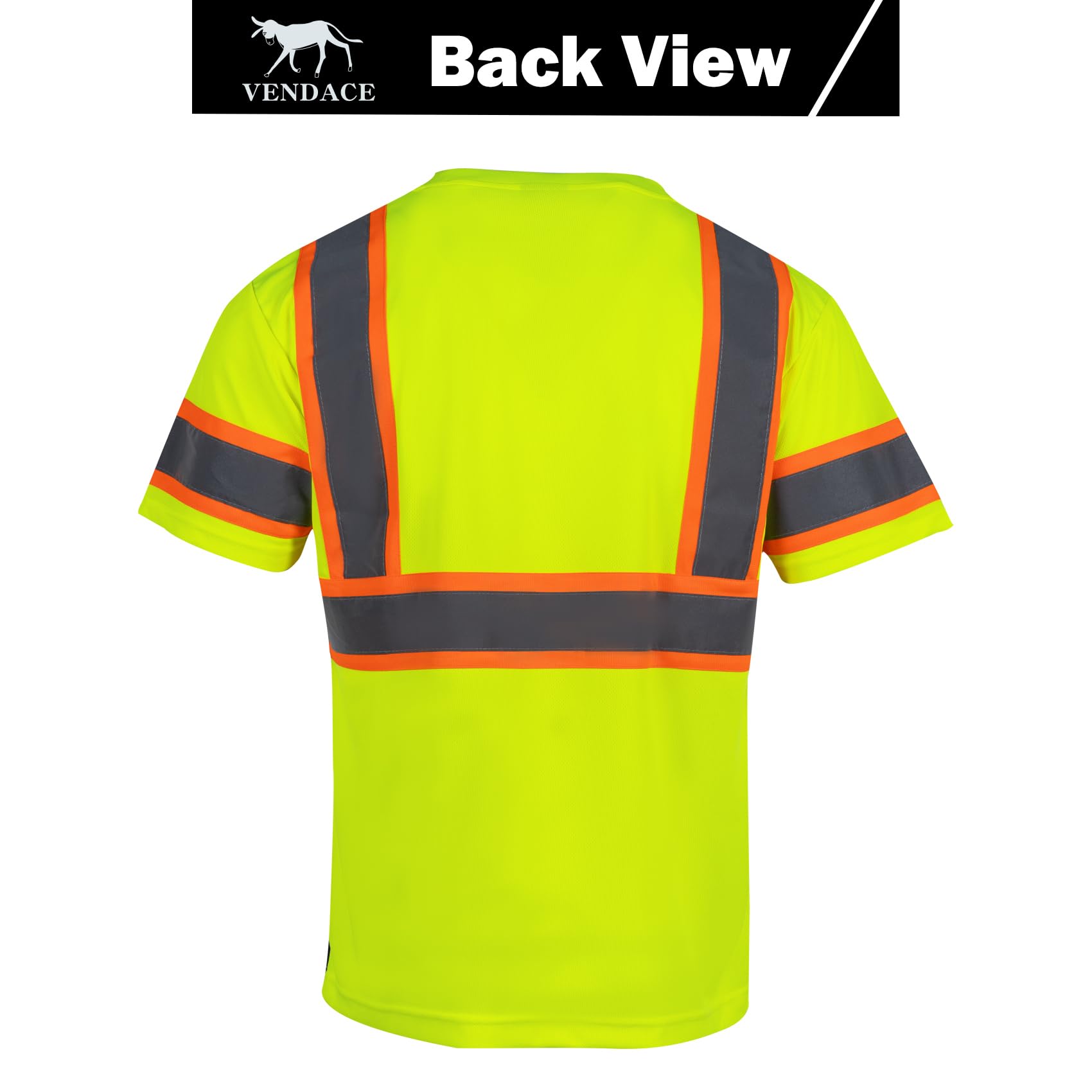 VENDACE Hi Vis Reflective Safety Shirt - ANSI Class 2, Moisture Wicking, 360° Reflective Stripes For Men & Women (Black, L)