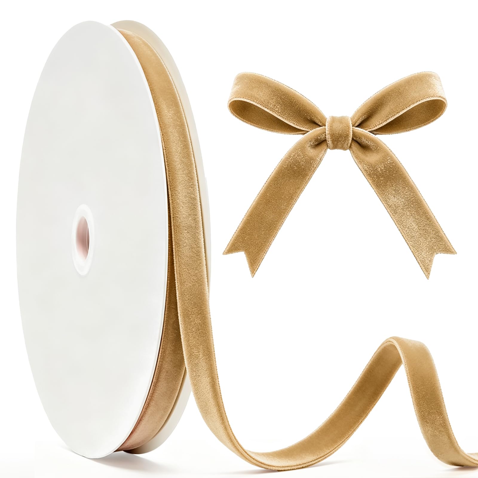 G2PLUS 10mm Double Sided Velvet Ribbon Light Brown: 25Yards Crafting Ribbon