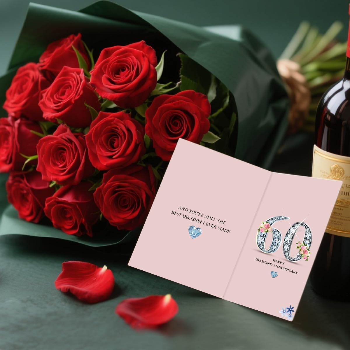 60th Wedding Anniversary, Happy Diamond 60th Anniversary Card ,7 * 5in,Double Sided Printing 350gsm Thick Card
