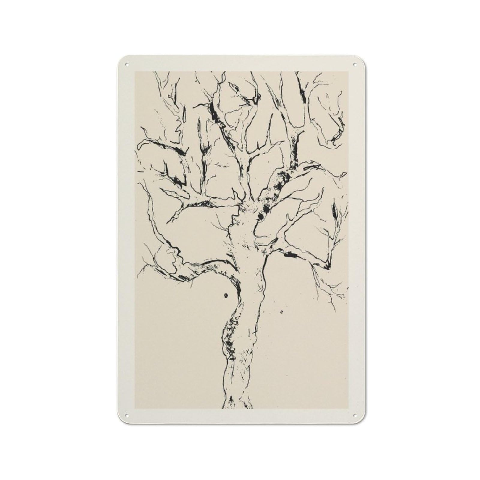 Junmoney Style-22 Metal Plaque With Monochrome Tree Sketch Design 30X20cm, Rustic Cafe Wall Decor For Restaurant, Kitchen, Counter Or Breakfast Nook
