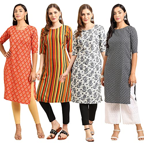 Image of Pinkmint Women's Crepe Digital Print Straight Kurta (Pack of 4)