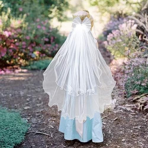 Miniatura 7 de Lystaii Velo de primera comunión para niñas con peine para niñas, velo de diamantes de imitación, diadema de flores blancas, corona floral, velo de