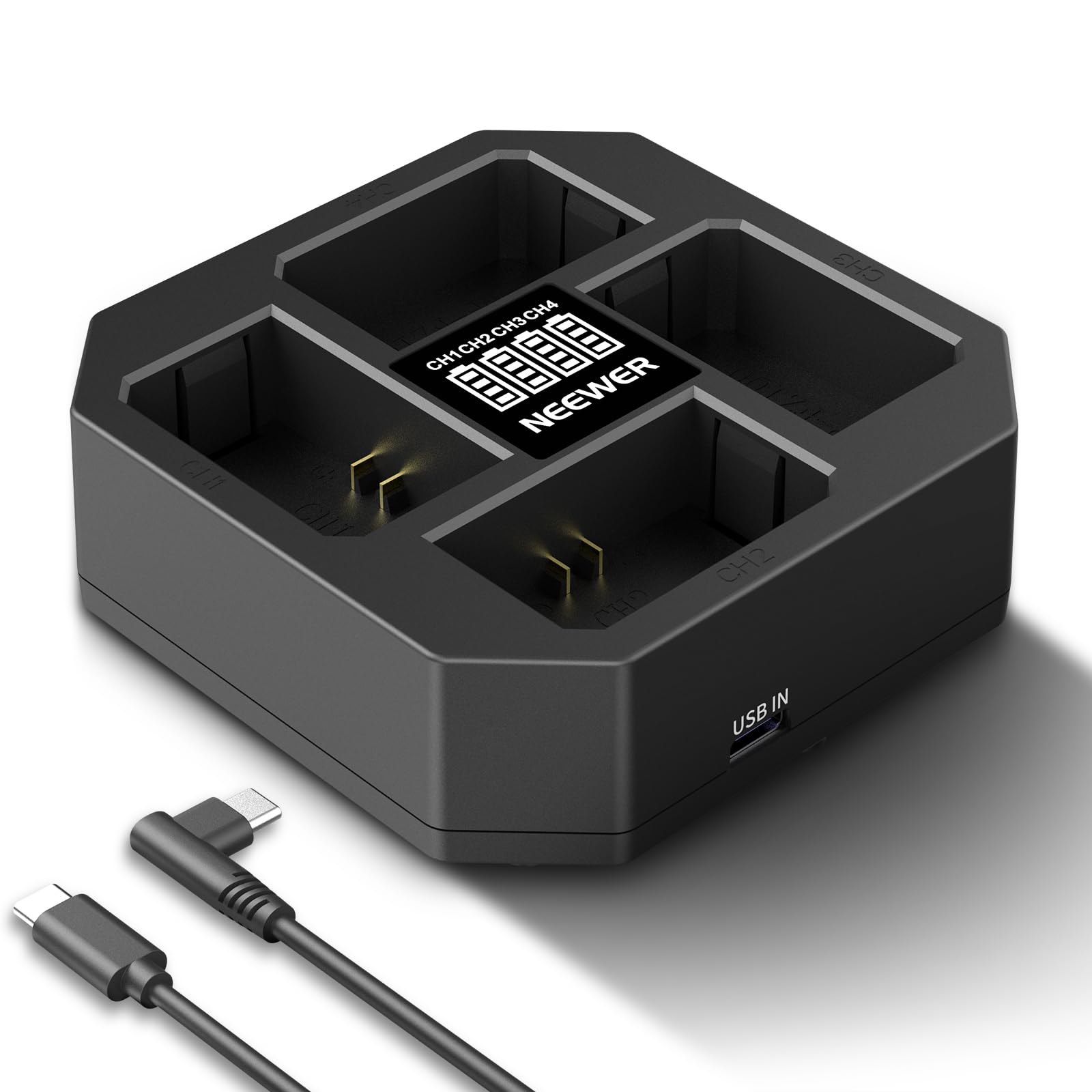 NEEWER Caricabatterie NP-FZ100 4 Canali Compatibile con Sony A7 IV A9iii A1 A7R V A7Cii A6700 ZV-E1 FX3 FX30, Ricarica Rapida PD 45W, Caricatore Batteria con Display Batteria, Cavo USB C PD 60W, NW-Z4