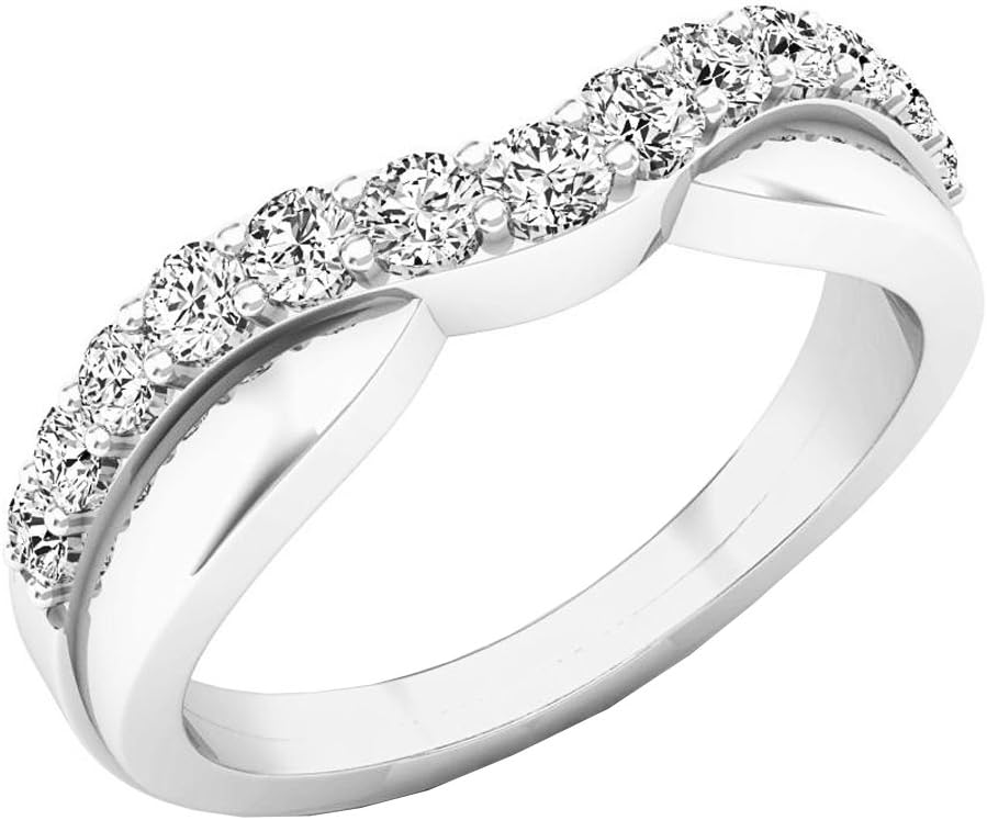 0.50 Carat (Ctw) 14K White Gold Plated Round Diamond Ladies Anniversary Wedding Guard Contour Band 1/2 CT