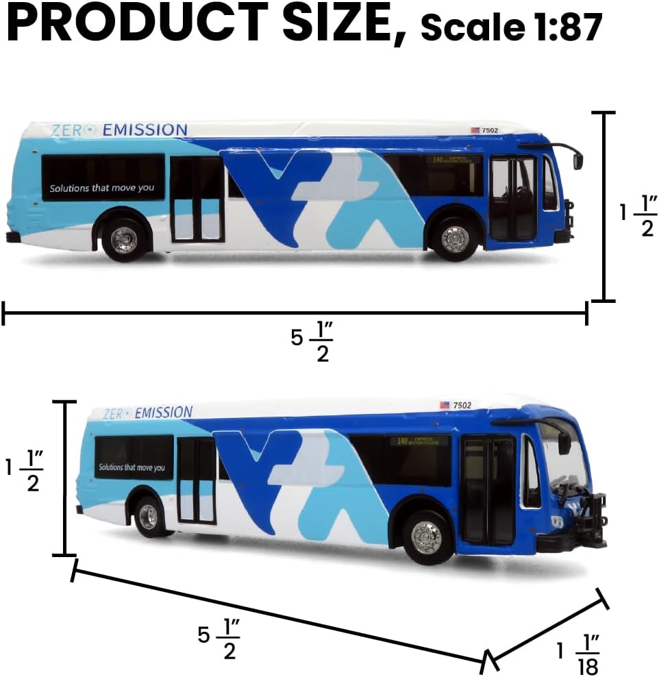 Generic 2021 ZX5 Electric Transit Bus - Santa Clara Valley Diecast Model Iconic Replicas Scale 1:87 Proterra, Blue