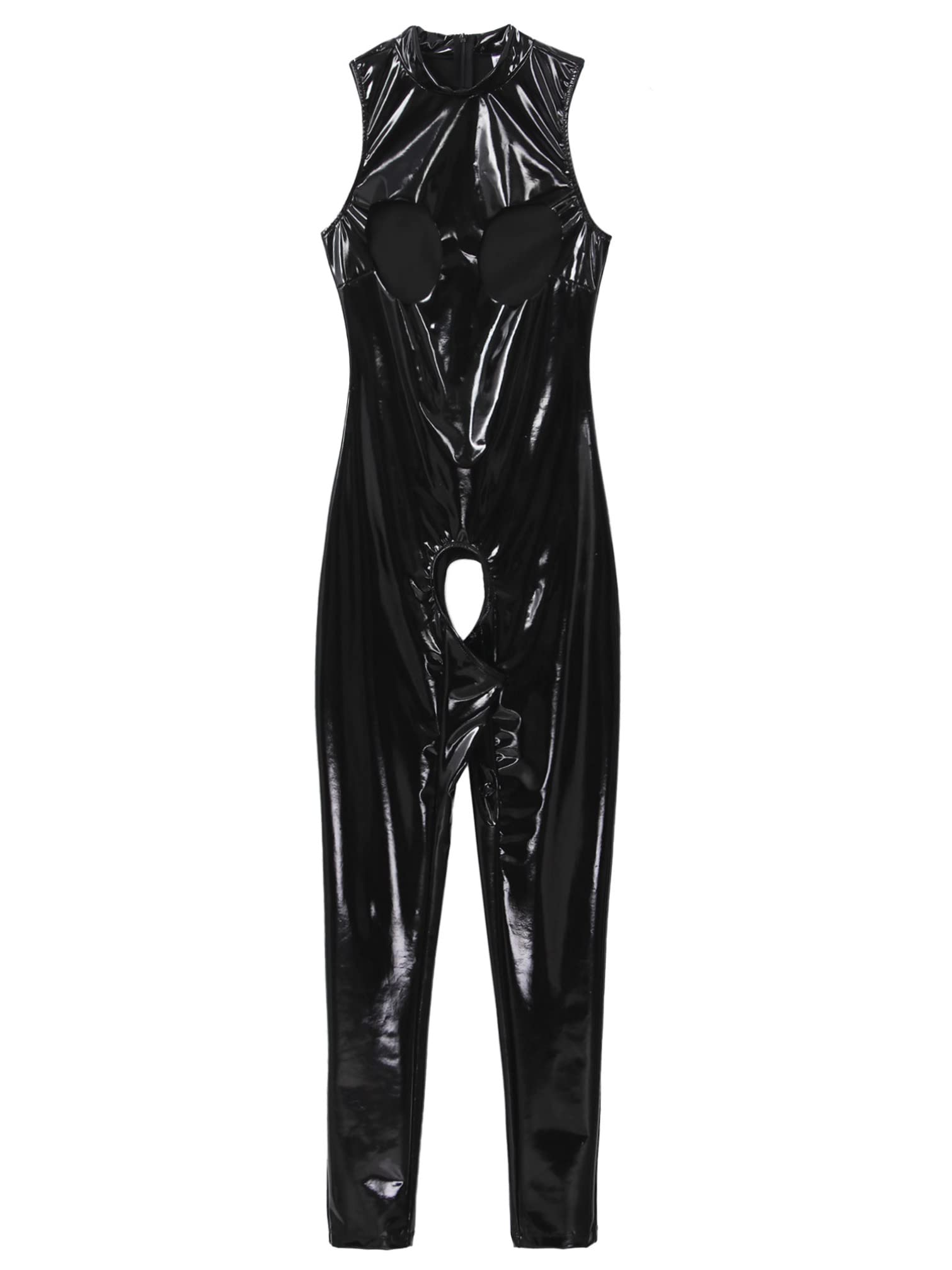 iiniim Mono de Charol sin Manga Mujer Sexy Body de Cuero Erotic Sin Entrepierna Catsuit Adultos Pantalones Largos Brillante Nightclub Jumpsuits Latex